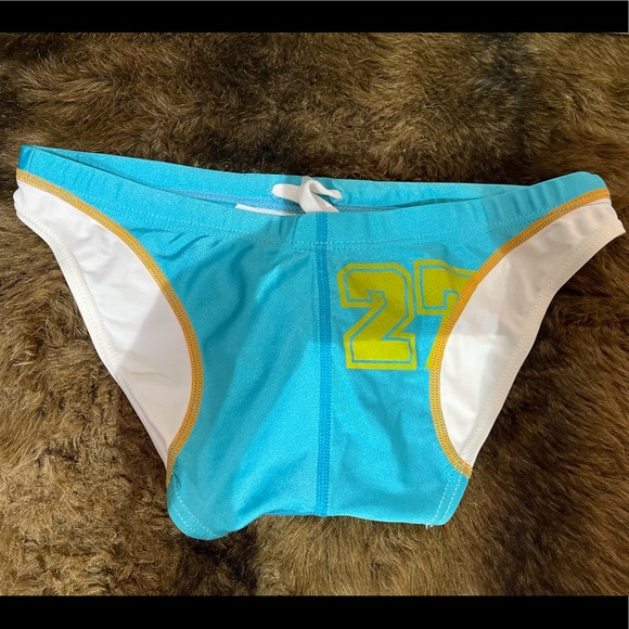 New Seobean bikini swim trunks Teal White & Gold - Picture 3 of 8